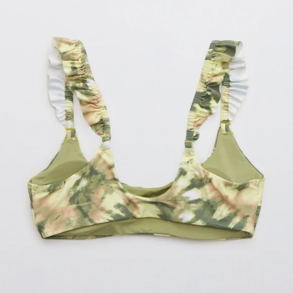 🐸AERIE BRAND NEW PRINTED RUFFLE SCOOP BIKINI TOP SIZE S - Picture 5 of 9